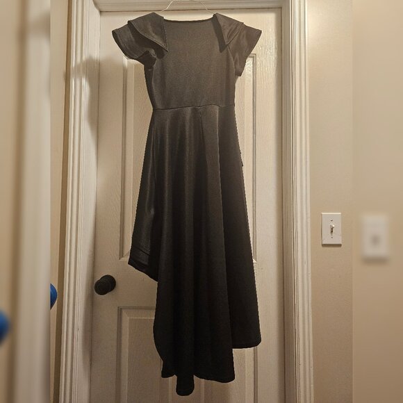 High low ruffle flounce black wrap dress, asymmetrical - Picture 3 of 3